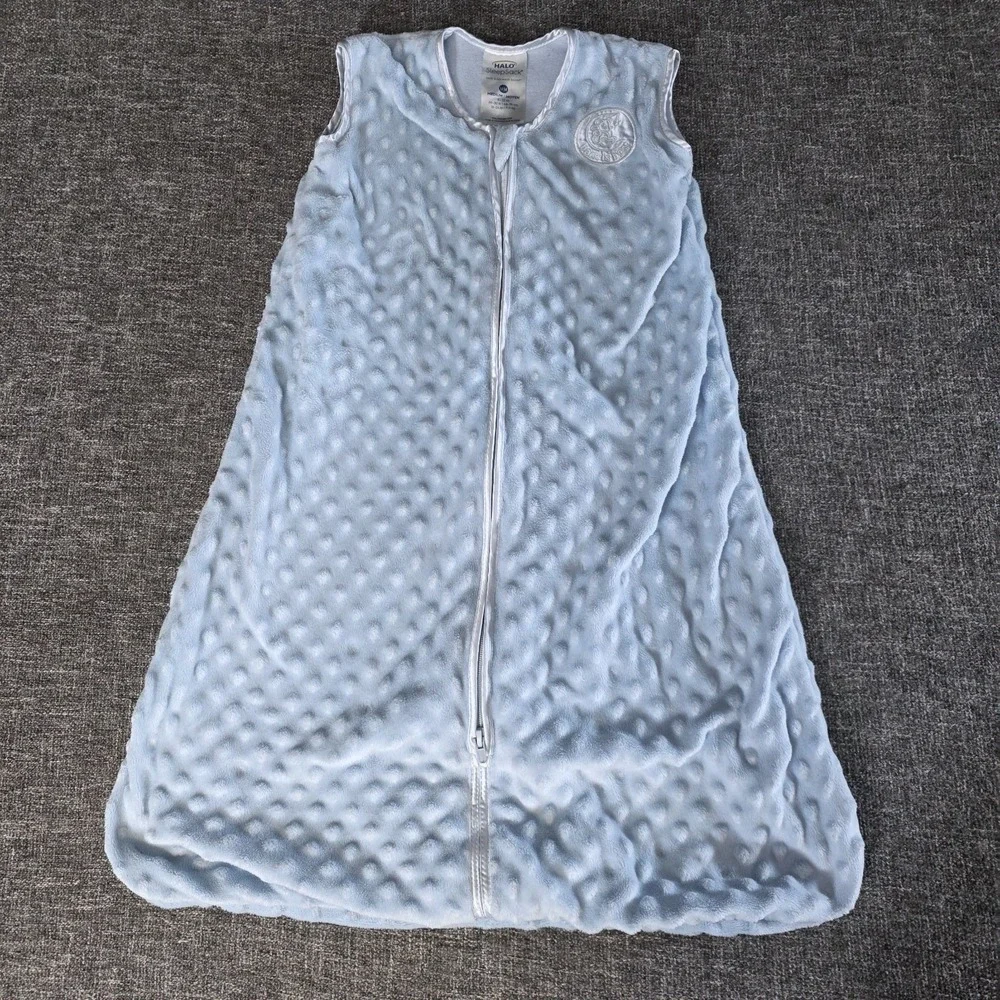 Halo SleepSack Baby Wearable Blanket Blue Dot Embossed Plush Size Medium 6-12M